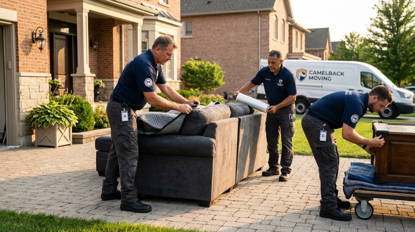 Large estate moving crew wrapping furniture in Highland Mills, NY